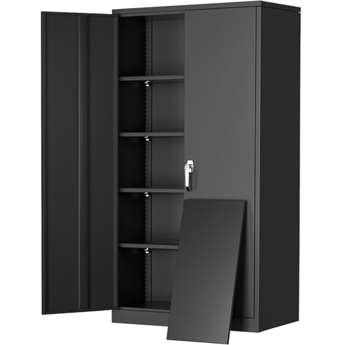 Greenvelly Metal Storage Cabinet, 72" Black Locking Metal Garage Storage Cabinet with Doors and 4 Adjustable Shelves