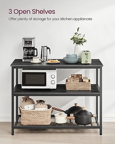VASAGLE Kitchen Island with 3 Shelves, 47.2 Inches Width Kitchen Shelf with Large Worktop, Stable Steel Structure, Industrial, Easy to Assemble