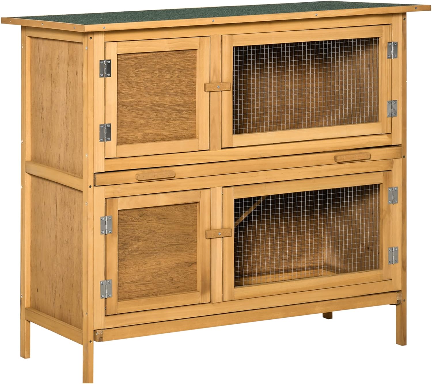 PawHut Wooden Rabbit Hutch Bunny Cage Small Animals Habitat with Ramp, Removable Tray and Weatherproof Roof, Indoor/Outdoor, Yellow