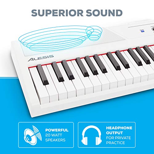 Alesis Recital – 88 Key Digital Piano Keyboard with Semi Weighted Keys, 2x20W Speakers, 5 Voices, Split, Layer and Lesson Mode, FX and Piano Lessons