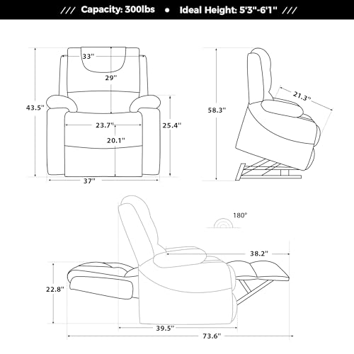 Irene House 9196 Large Power Lift Recliner Lay Flat Chair Dual Motor Lift Chairs Recliners for Elderly with Heat Massage Electric Lift Recliner