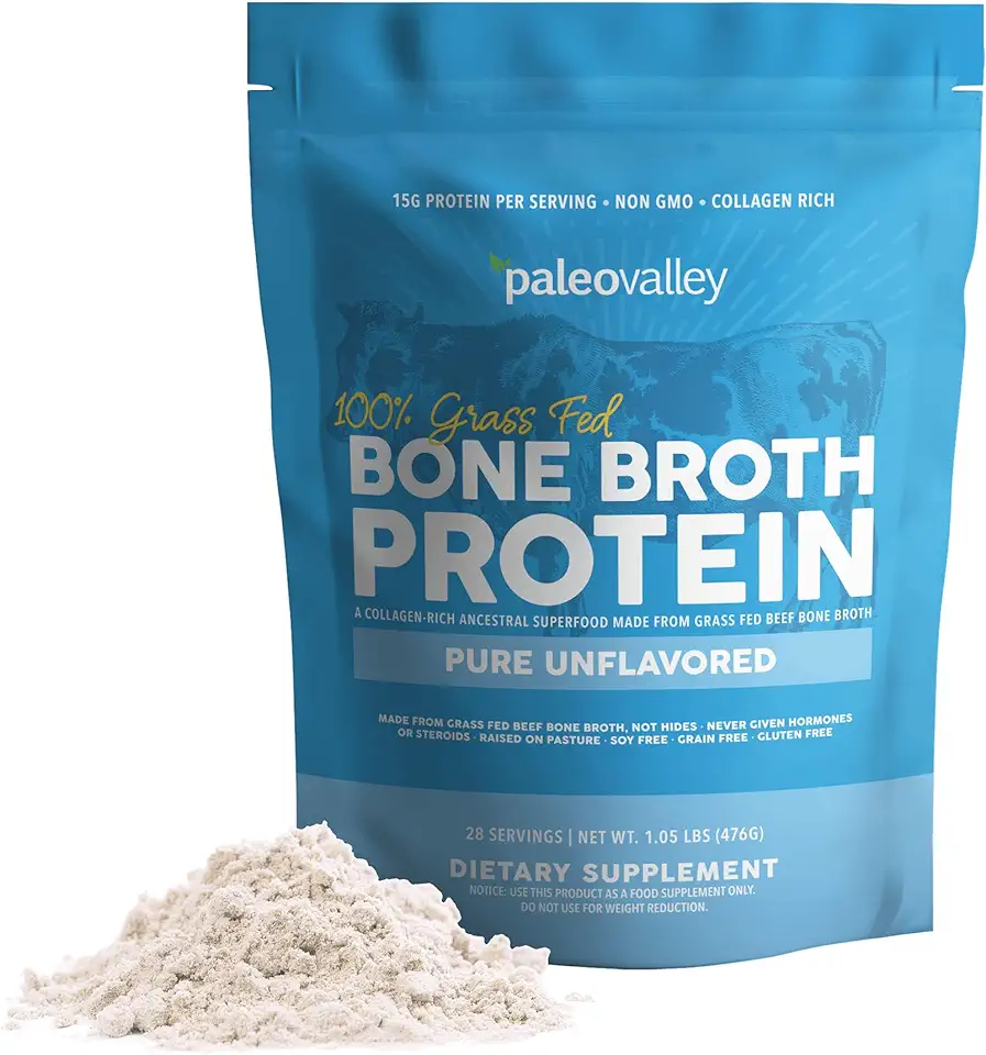 Sponsored Ad - Paleovalley 100% Grass Fed Beef Bone Broth Protein Powder - Rich in Collagen Peptides for Hair, Skin, Gut Health