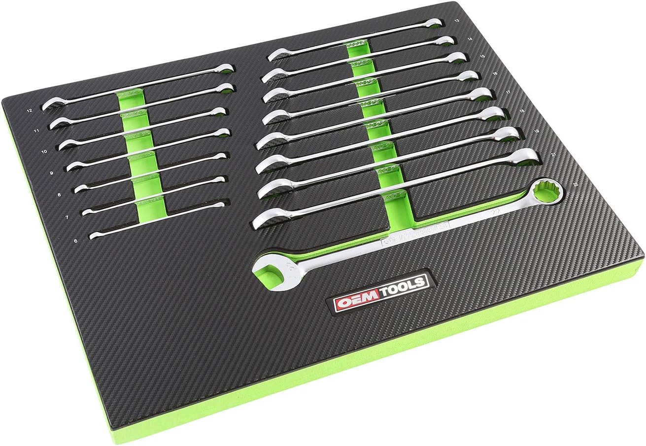 OEMTOOLS 23994 16 Piece Combo Wrench Set, Metric Wrench Set for Common Jobs, Foam EVA Tray with Etched Sizes for Tool Boxes and Cabinets