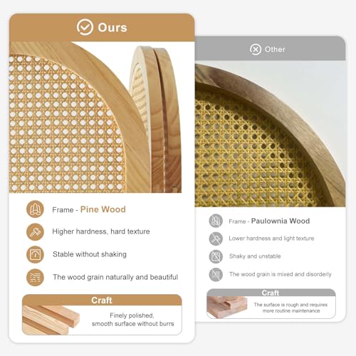 Room Divider and Folding Privacy Screens, Pine Wood 5.6 Ft Double Hinged Rattan Partition Freestanding Wall Room Divider for Home - 3 Panels