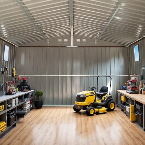11×12.5 FT Large Outdoor Storage Shed. Backyard Storage Shed with Windows, Lockable Doors, Air Vent, Garden Tool Shed, Steel Tool House for Backyard