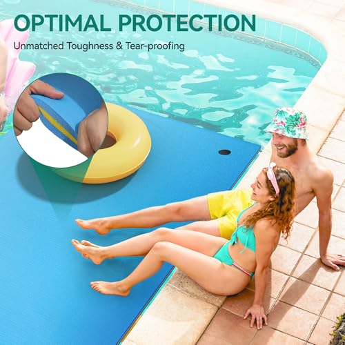 YITAHOME 9'/12' Lily Pad Floating Mat for Lake and Pool, Portable Outdoor Water Floating Mat, 3-Layer XPE Floating Island for Boat, Beach, Ocean, Blue