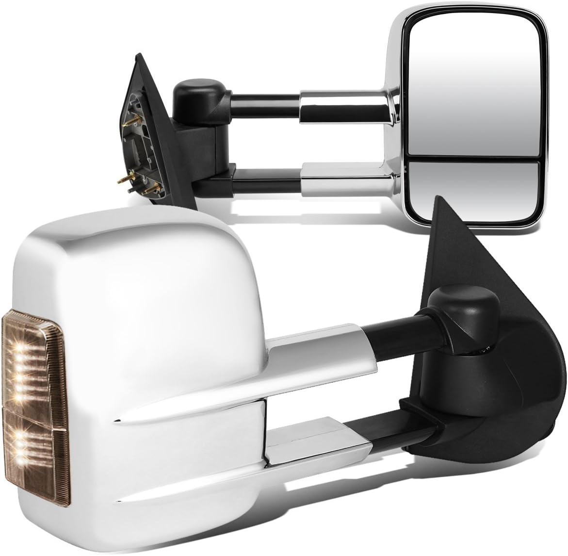 Pair Chrome Power Amber LED Signal Telescoping Side Towing Mirrors Compatible with Ford F-150 F-250 Cab 97-04