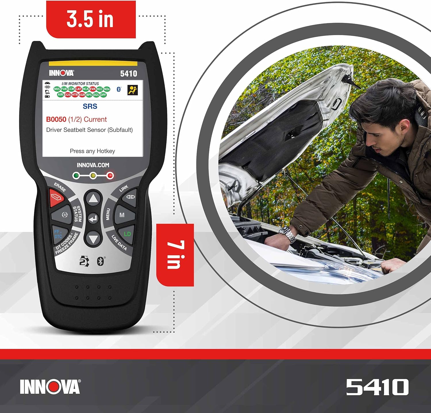 INNOVA 5410 - Newest 2022 OBD2 Diagnostic Code Scanner - Battery Reset, Initialize and Read Hybrid Battery Voltage, Read/Erase ABS/SRS Codes