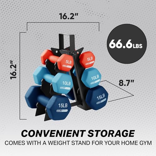 HolaHatha Neoprene Dumbbell Free Hand Weight Set with Rack, Ideal for Home Exercises to Gain Tone and Definition