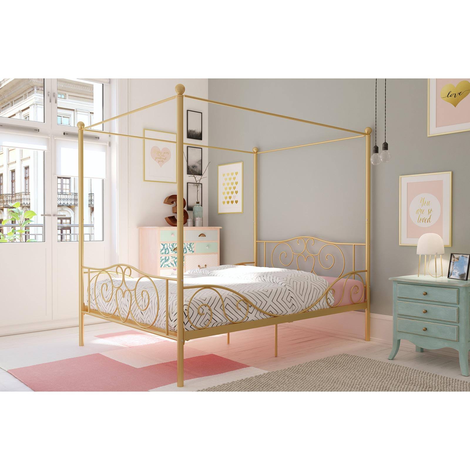 DHP Canopy Metal Bed, Full Size Frame, Gold