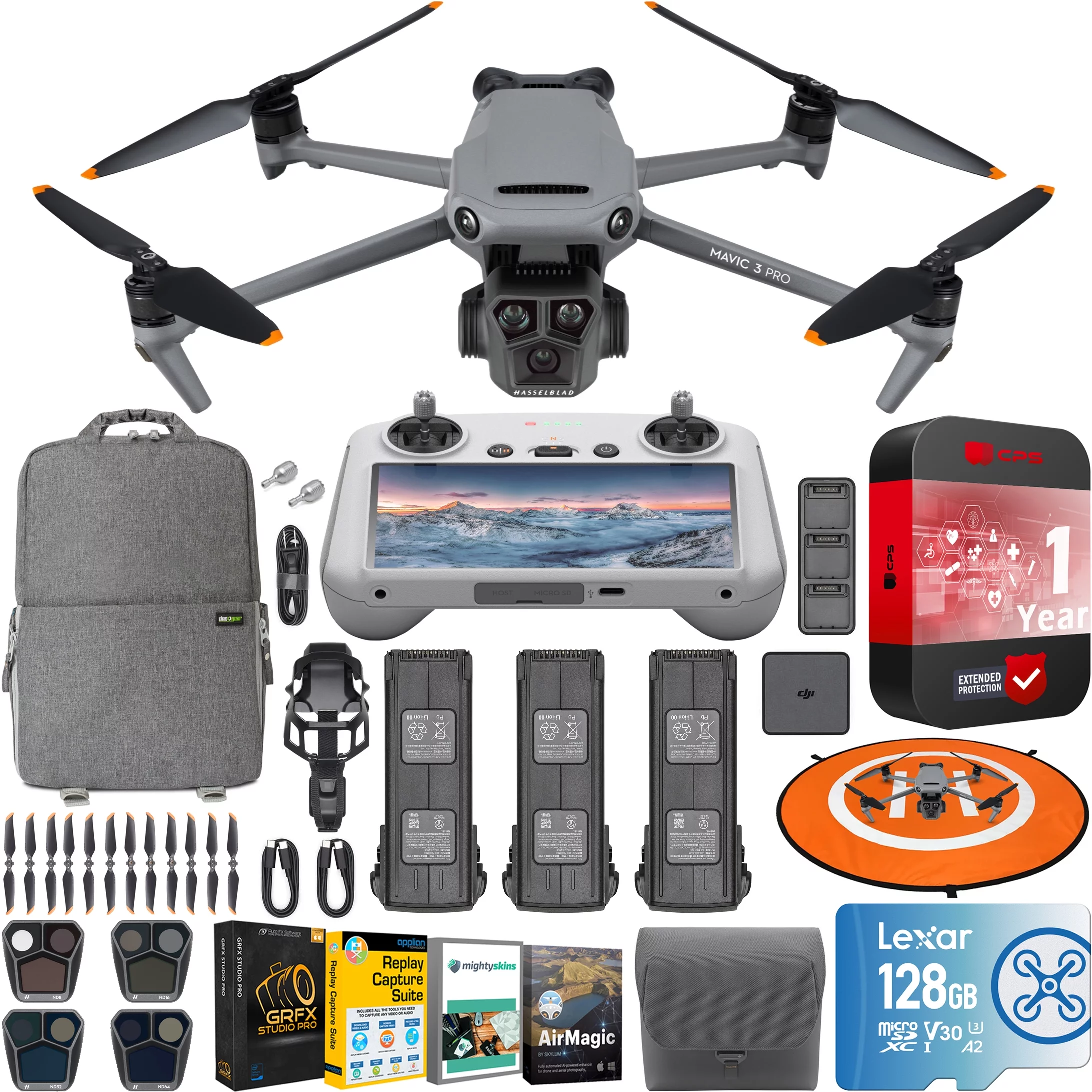 DJI Mavic 3 Pro Drone Quadcopter with RC Remote (with Screen) Fly More Combo, 4/3 CMOS Hasselblad Camera, 43Min Flight Time, 3 Batteries