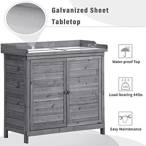 Merax 66" Large Outdoor Farmhouse Wooden Potting Bench Table, Garden Workstation with 2 Drawers, Cabinet, and Open Shelves for Backyard, Mudroom