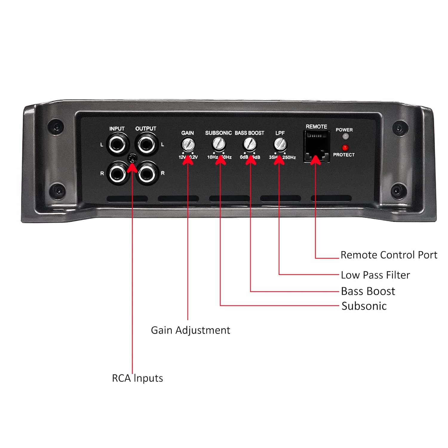 Recoil RED600-1 1320 Watts Class-D Car Audio Mono-Block Subwoofer Amplifier, 1 Ohm Stable, Remote Bass Knob Included