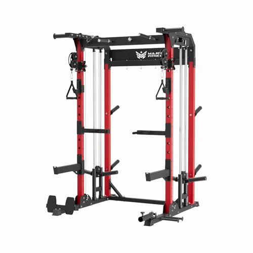 MAJOR FITNESS F22 Multi-Functional Power Rack—1600lbs Capacity All-in-One Squat Rack with Dual Pulley System for Home Gym Strength Training