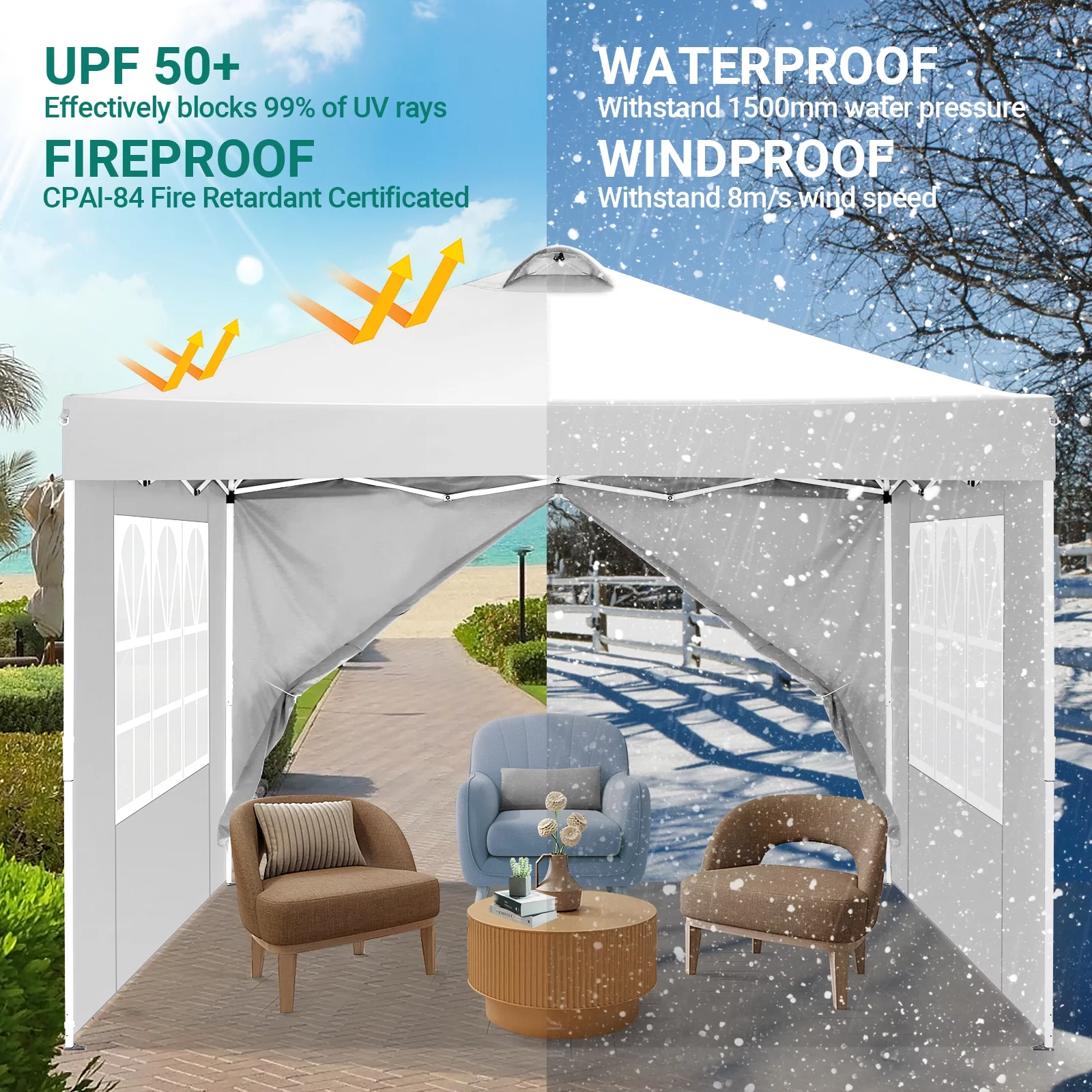 10'x10' EZ Pop Up Canopy with Top Vent, Large Commercial Tent, Waterproof and Sunproof with 4 Removable Sidewalls
