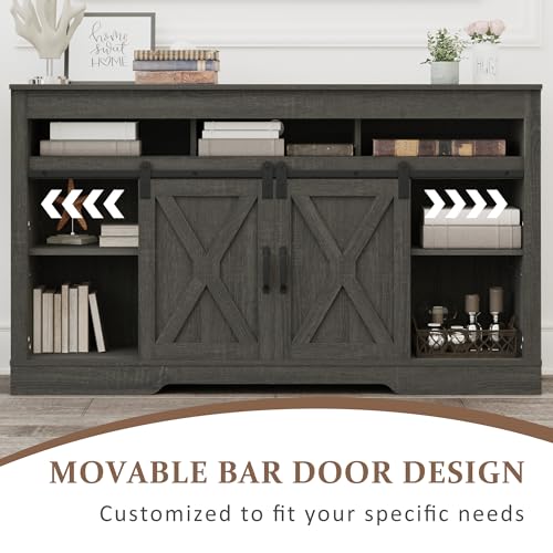 Farmhouse TV Stand for 65+ Inch TV, 34'' Tall Entertainment Center with Sliding Barn Doors