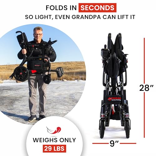 AEROLUX by Travel Buggy - Premium Foldable Carbon Fiber Wheelchair - Ultra Lightweight Wheelchair Weighs Only 29 lbs - Holds up to 300 lbs