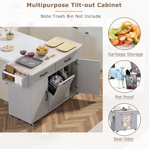 Kitchen Island Cart with Trash Can Storage