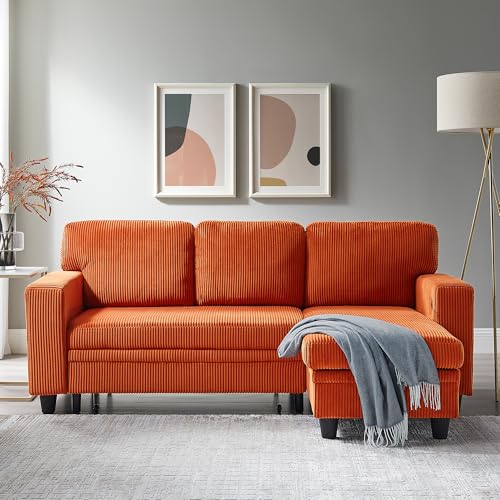 RedLemon 80” Sleeper Sofa Bed,L-Shaped Convertible Sectional Couch with Storage Chaise,2 Built-in Bookshelves and USB Charging Port