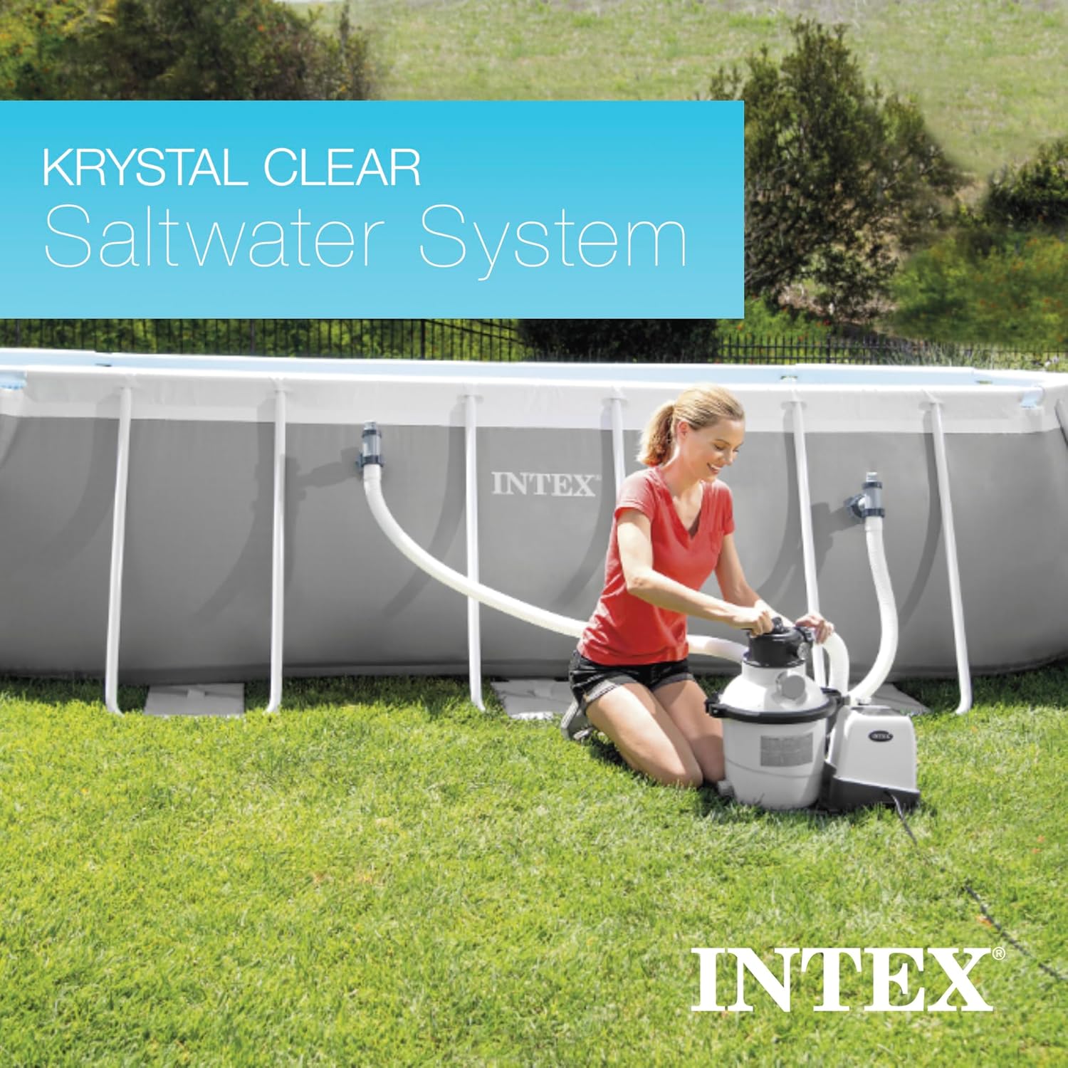 Intex Krystal Clear 2150 GPH Sand Filter Pump & Saltwater System with E.C.O. (Electrocatalytic Oxidation) for Above Ground Pools, 110-120V with GFCI