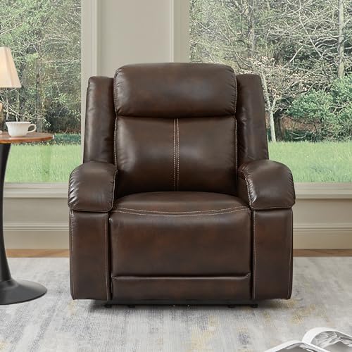 Watson & Whitely Genuine Leather Power Recliner Chairs for Adults, Wall Hugger RV Recliner with Power Headrest & Charging Ports