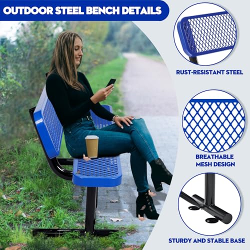 8FT Heavy Duty Park Bench with Back Portable Frame, Outdoor Metal Park Bench with Backrest, Steel Mesh Outdoor Bench for Garden, Lawn, Patio, Porch