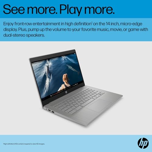 HP Chromebook 14 Laptop (14" HD, Intel 4-Core Celeron N4120, 4GB RAM, 64GB SSD, UHD Graphics 600) for Home & Student