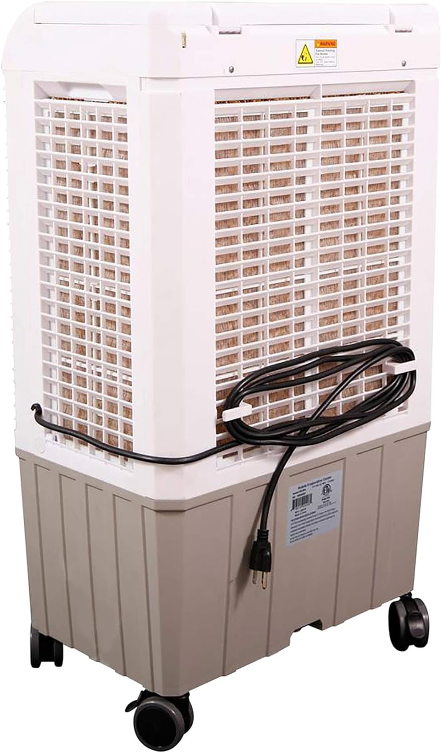 Hessaire MC26A Portable Evaporative Cooler, Humidifier, 2100 Cubic FPM, Cools 700 Sq. Ft., 2.5 GPH, White. For Garages, Shops, Patios, Pools