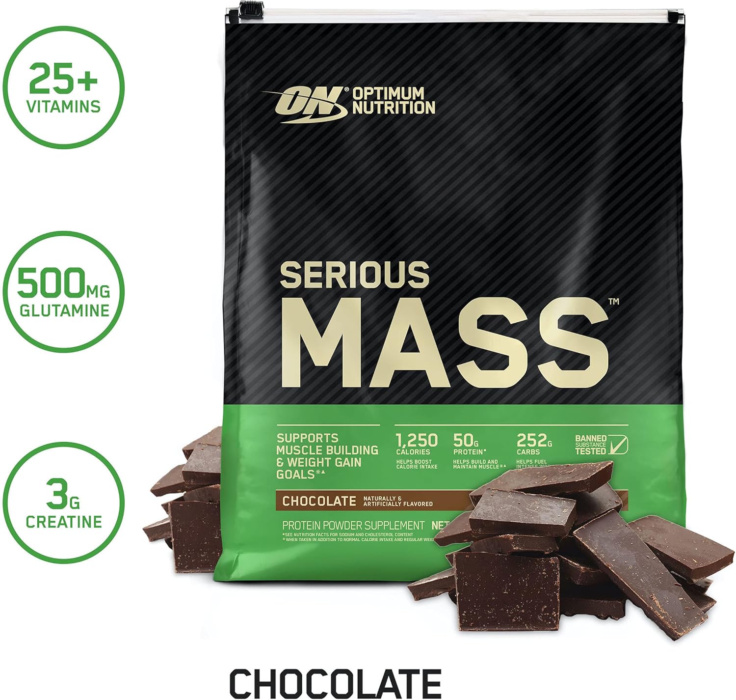 Optimum Nutrition Serious Mass Weight Gainer Protein Powder, Vitamin C, Zinc and Vitamin D for Immune Support, Chocolate