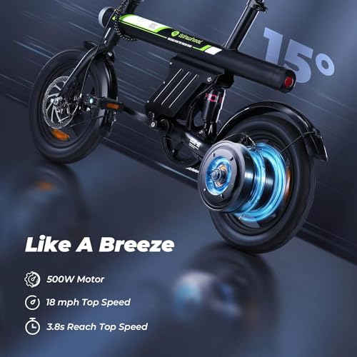 isinwheel U1 Electric Bike, 500W Motor, 20 mph, Folding Ebike, 14"/16"/20" Adults Electric Bicycles, 280.8Wh Battery, 25 Miles PAS Range, Black