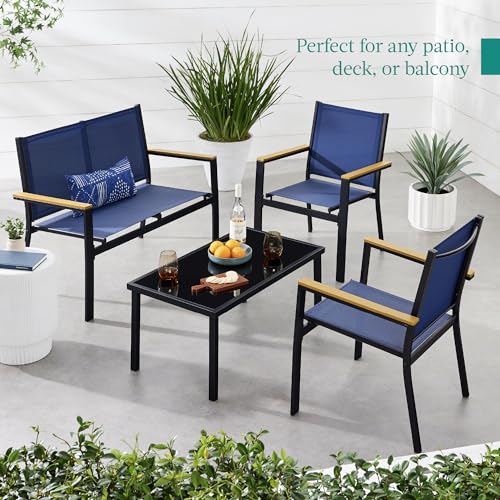 Best Choice Products 4-Piece Outdoor Textilene Patio Conversation Set, Backyard Furniture w/Loveseat, Coffee Table, Steel Frame - Taupe/Charcoal