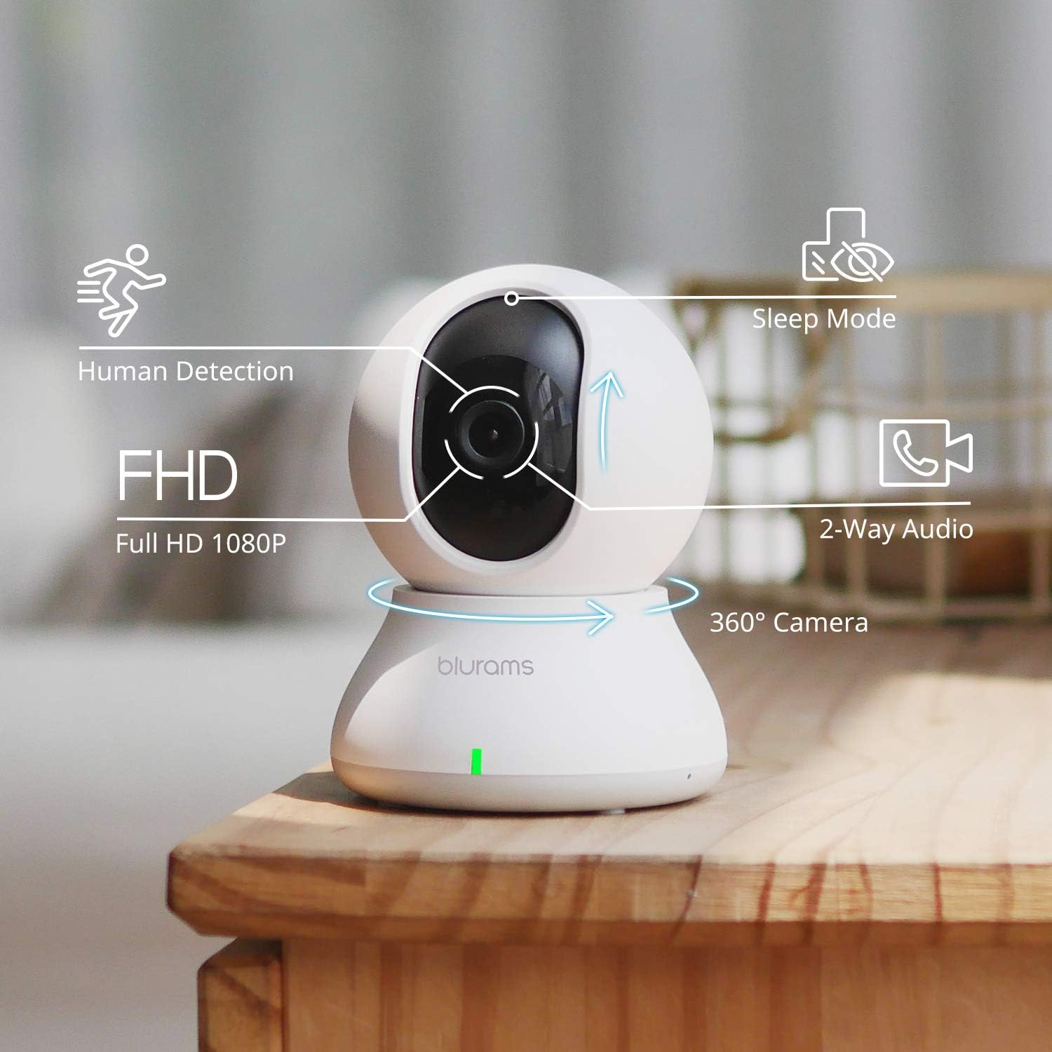 Cameras for Home Security | blurams Indoor Camera w/Motion Detection, Two-Way Audio, Night Vision, Instant Alerts | Compatible with Alexa and Google
