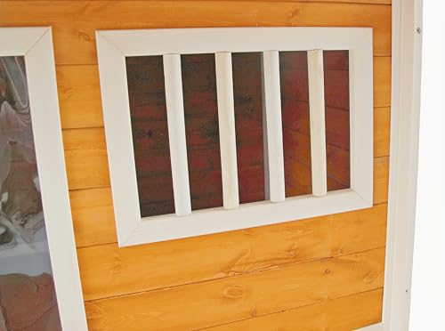 Indoor-Outdoor Wooden Dog House, Porch, Asphalt Roof, Plastic Door Curtain, Ventilation Windows, Brown, Weatherproof, Small to Medium Dog