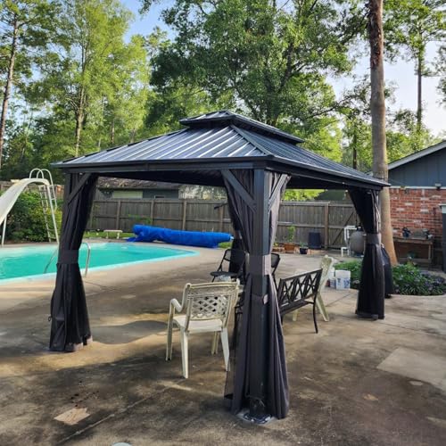 Domi 10' x 10' Hardtop Gazebo Outdoor Metal Gazebo with Galvanized Steel Double Roof Canopy, Curtains and Netting for Patio, Backyard, Deck