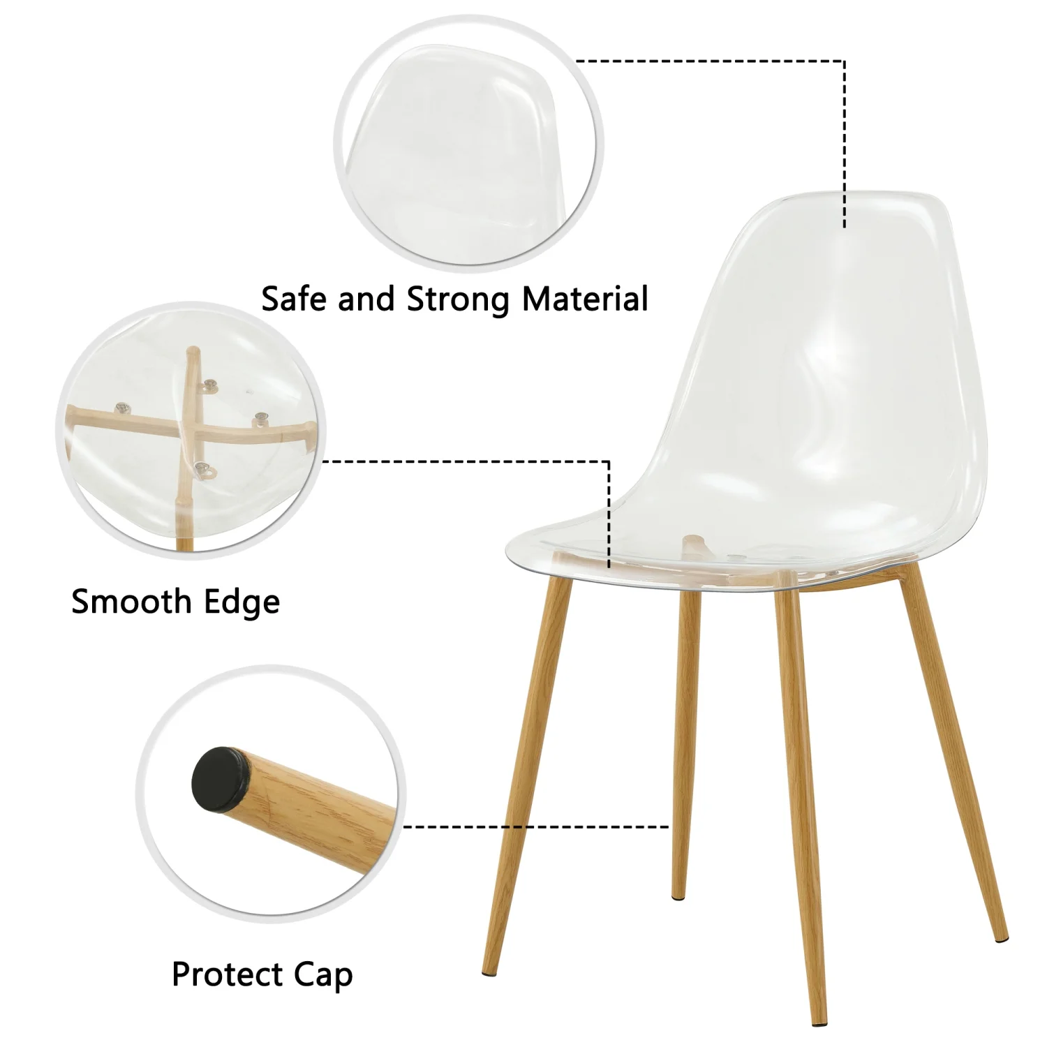 Holaki 1 Table and 4 Chairs Set. Glass Dining Table, 0.31 "Tempered Glass Tabletop and Wood Grain Metal Table Legs . Table Size: 47" W x 31"D x 30" H