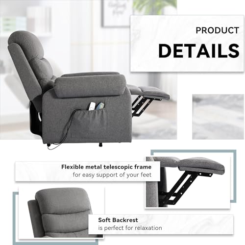 Power Lift Recliner Chair Recliners for Elderly with Heat and Massage Recliner Chair for Living Room with Infinite Position and Side Pocket
