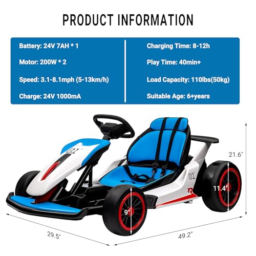 Kids Go Kart, Ride On Drift Kart with Dual 200W Motors, 24V Battery Powered Electric Drift Car, Outdoor 2-Speed Ride On Racing Toy for Boys Girls 6+
