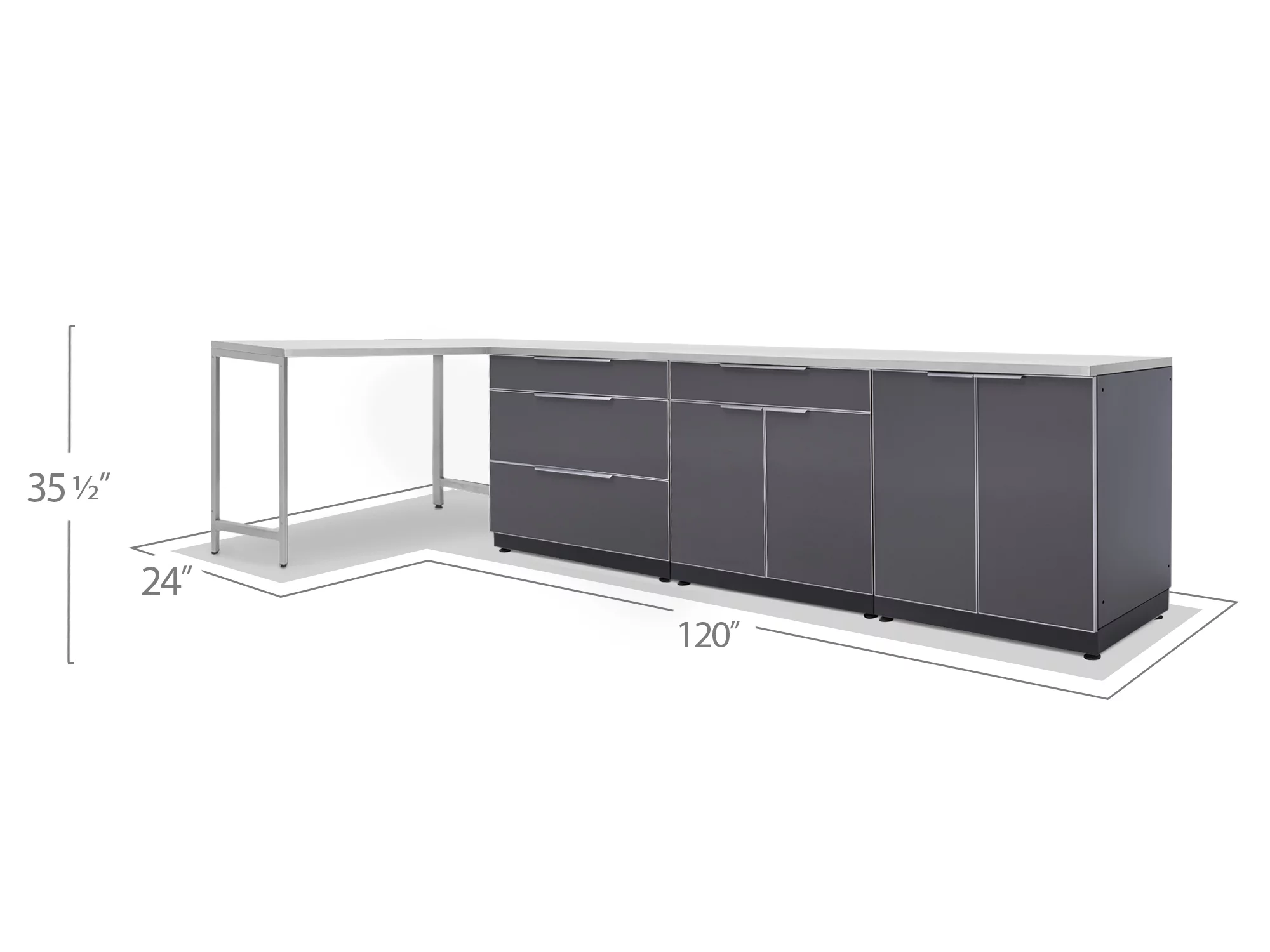 Outdoor Kitchen 5 Piece Cabinet Set in Slate Gray with Countertops