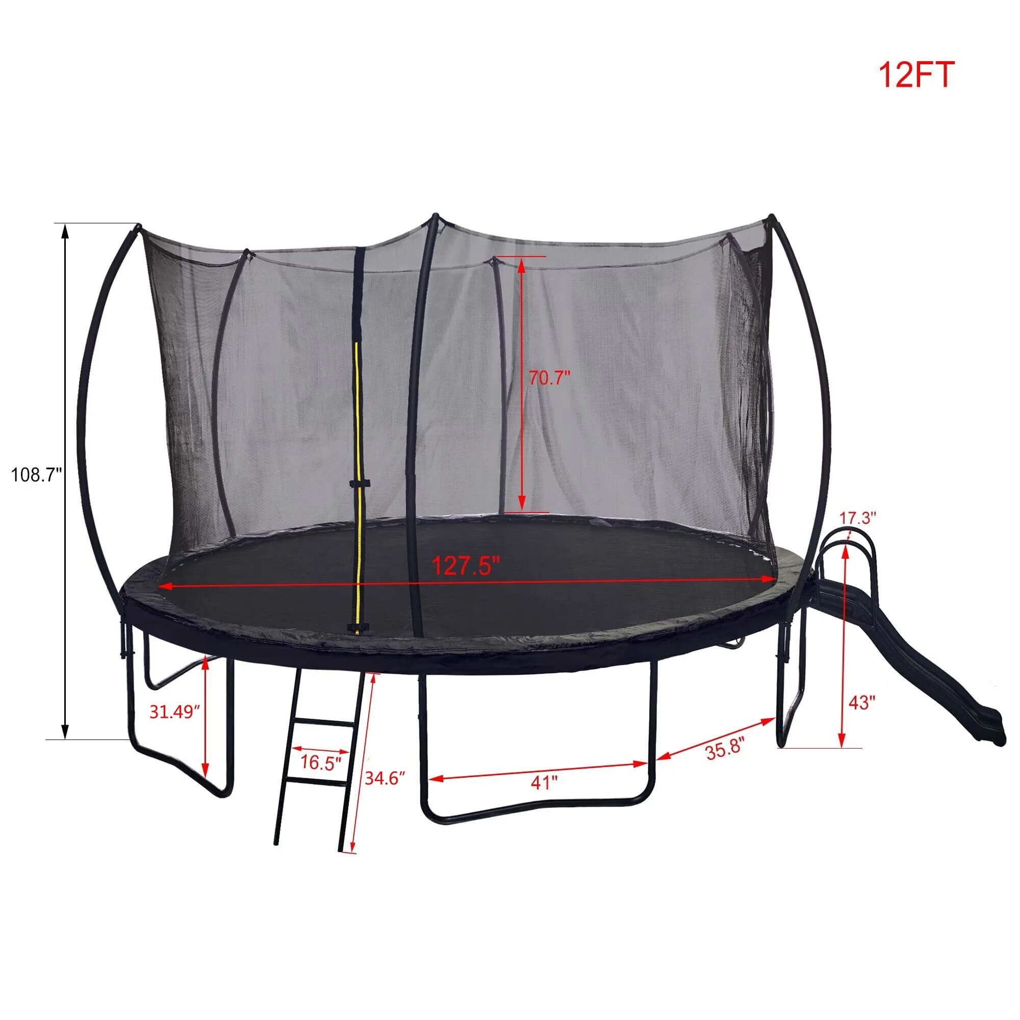 Soges 12FT Trampoline with Slide for Kids and Adults Outdoor Trampoline with Ladder and Safety Enclosure Net Pumpkin Trampoline with Curved Poles