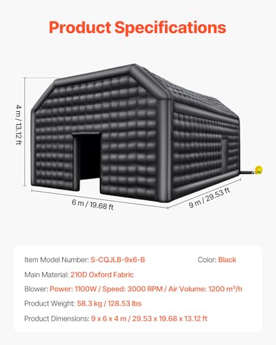 VEVOR Inflatable Nightclub, 26.2 x 19.7 x 13.1 Ft, Blow up Party Tent with Disco Lights & 1100W Blower, Large Inflatable Night Club Tent for Adults