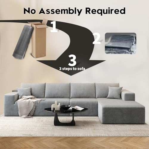 107.5" Cloud Modular Sectional Sofa with 1 Ottoman,Modern Minimalist Upholstered Couches, Comfort U Shaped Sofa for Living Room
