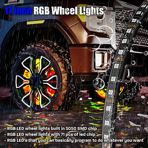 SUNPIE Wheel Lights for Truck - Universal 14.5’’ RGB Rim Light for Car/SUV