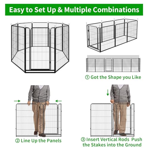 Dog Playpen Outdoor Extra Wide 12 Panels Heavy Duty Anti-Rust Coating-Strengthened Dog Fence 40" Height with Doors Portable for RV Camping Yard
