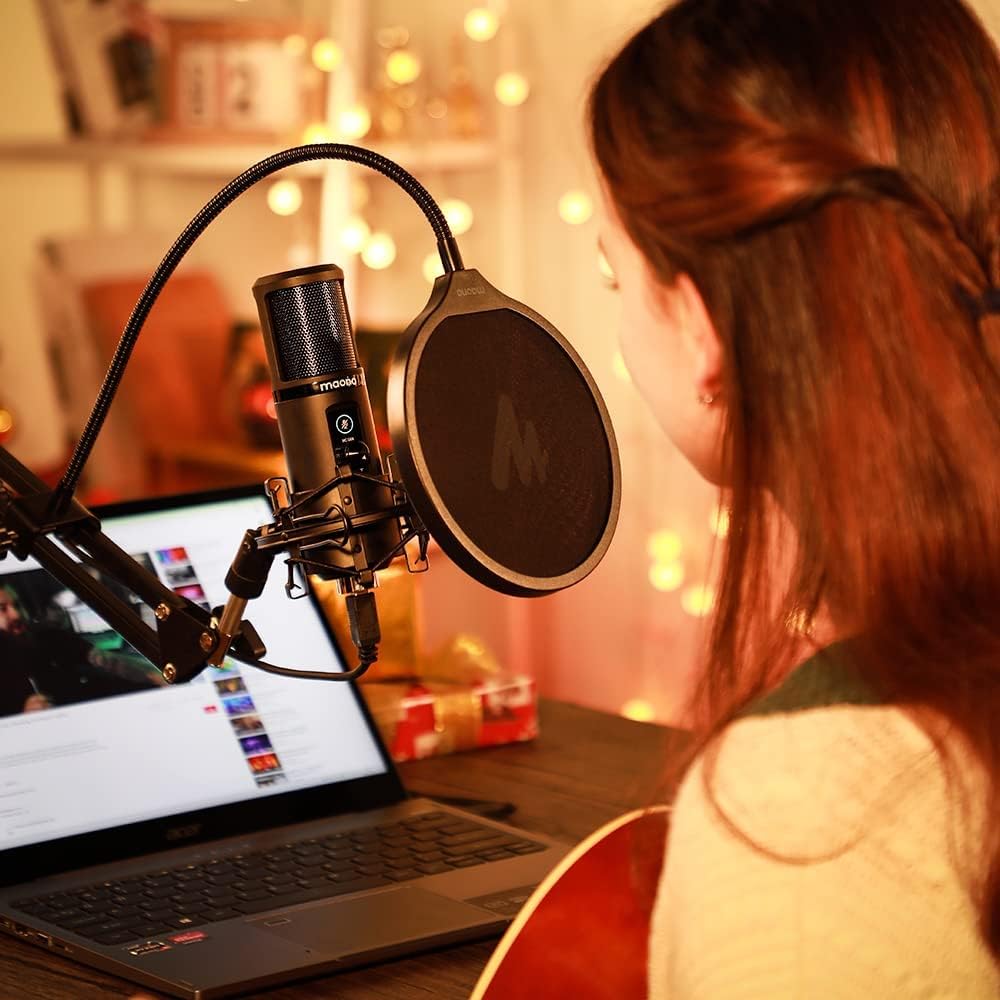 USB Microphone with One-Touch Mute and Gain Knob, MAONO Professional Condenser Computer PC Mic for Podcasting, Recording, Gaming, Live Streaming