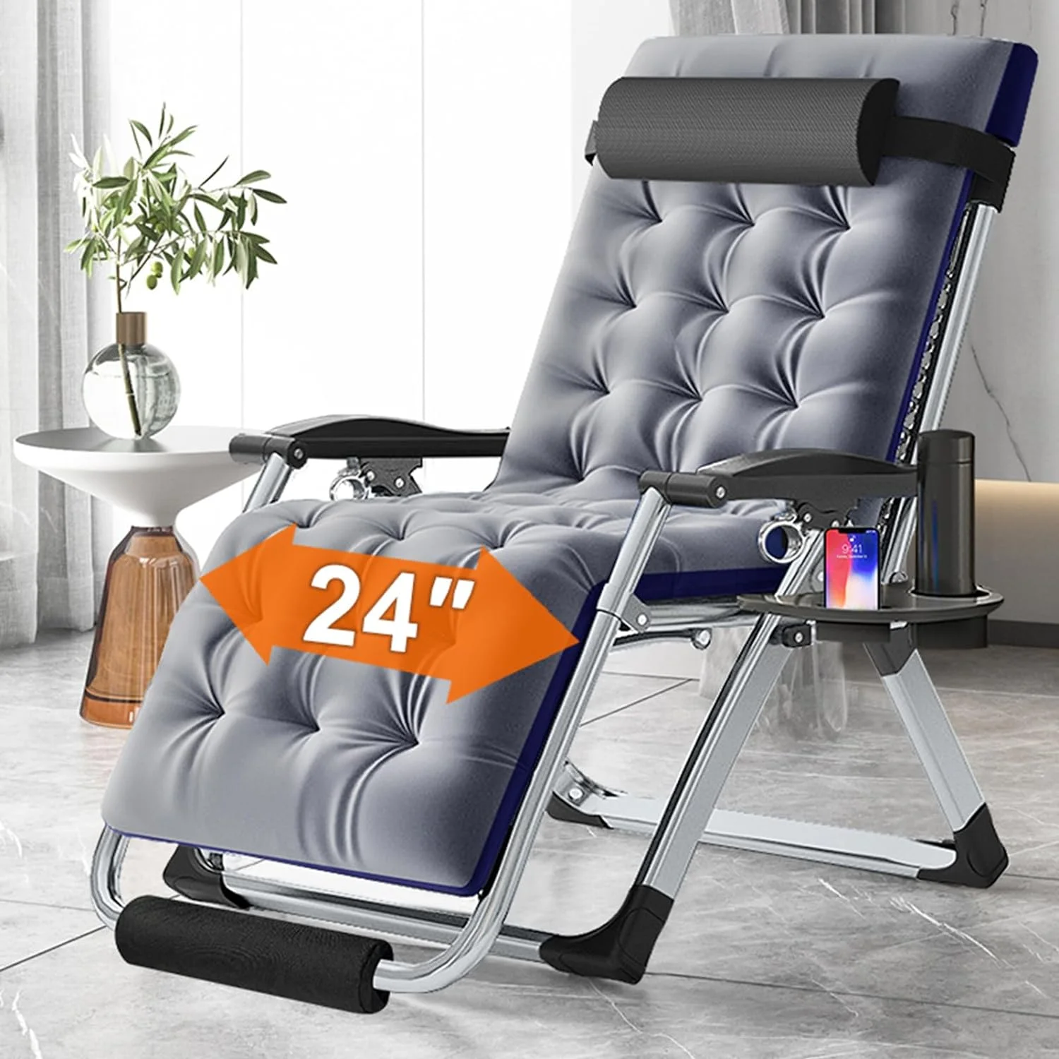 ABORON Oversized XXL Zero Gravity Chairs Set of 2, Folding Recliner Lounge Chair, Portable Chaise with Detachable Soft Cushion, Cup Holder, Headrest