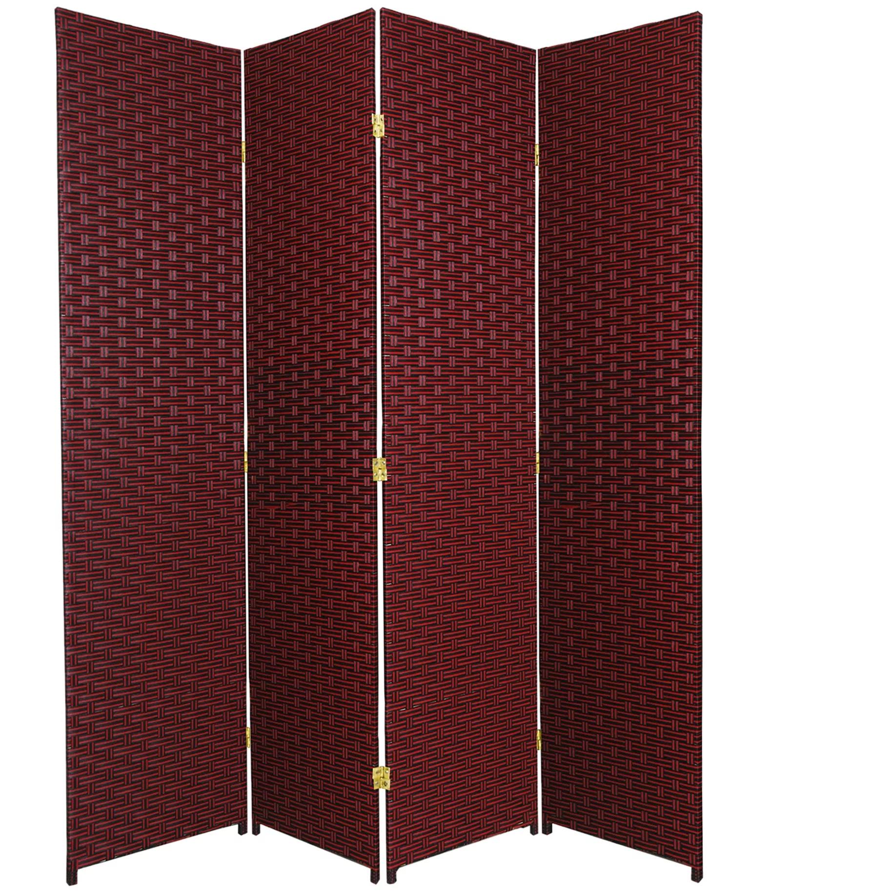 Oriental Furniture 6 ft. Tall Woven Fiber Room Divider - 4 Panel - Red/Black