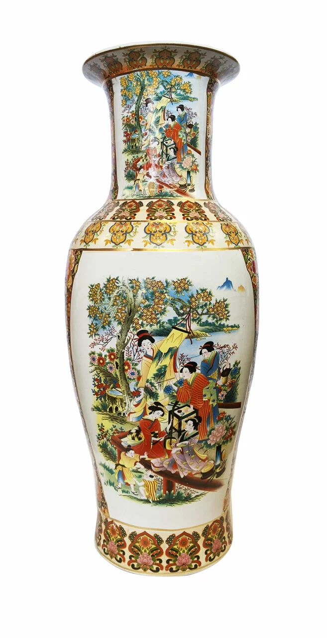 Japanese Porcelain Satsuma Vase, 36" - Oriental Furniture Warehouse
