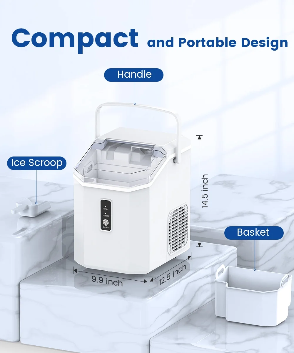 COWSAR 33lbs Countertop Nugget Ice Maker, Potable with Scoop,聽Soft Nugget Ice Ready in 10mins, Red
