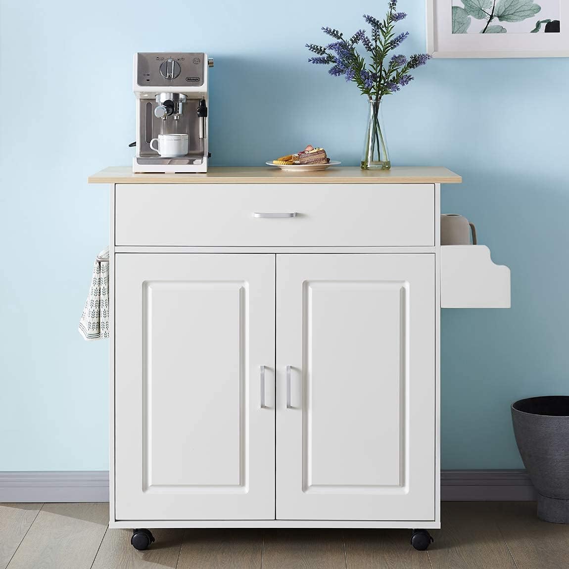 Kitchen Island with Storage on Wheels Kitchen Cart Trolley with Storage, Wood Top Kitchen Cart with Drawers, Buffet Cabinet, Storage Cabinet