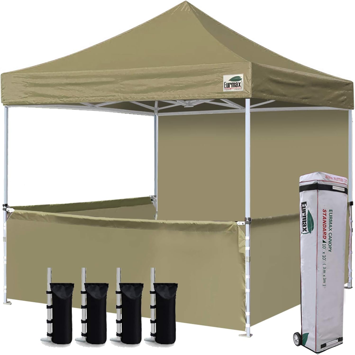 Eurmax USA 10'x10' Ez Pop-up Booth Canopy Tent Commercial Instant Canopies with 1 Full Sidewall & 3 Half Walls and Roller Bag